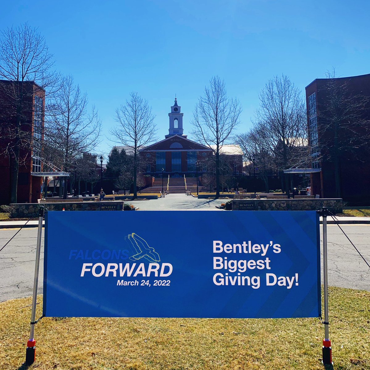 bentleyalumni's tweet photo. We’re getting ready on campus for #FalconsForward this Thursday! When 1,500 donors participate, we’ll unlock $75,000 for @bentleyu. More than 500 people have already added to the challenge — make your gift early to join them! https://t.co/8mGZlFbqbh https://t.co/3QV1NPbARW