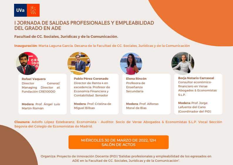 SJC_UVA's tweet photo. ¡Todo un honor recibir en la facultad a antiguos alumnos/as de la licenciatura en ADE, que vuelven a la que fue su casa a contar su experiencia y ofrecer los mejores consejos al alumnado que ya pronto se graduará! 👏👏
#FacultadSJC #Segovia https://t.co/kbtG6qUtKx