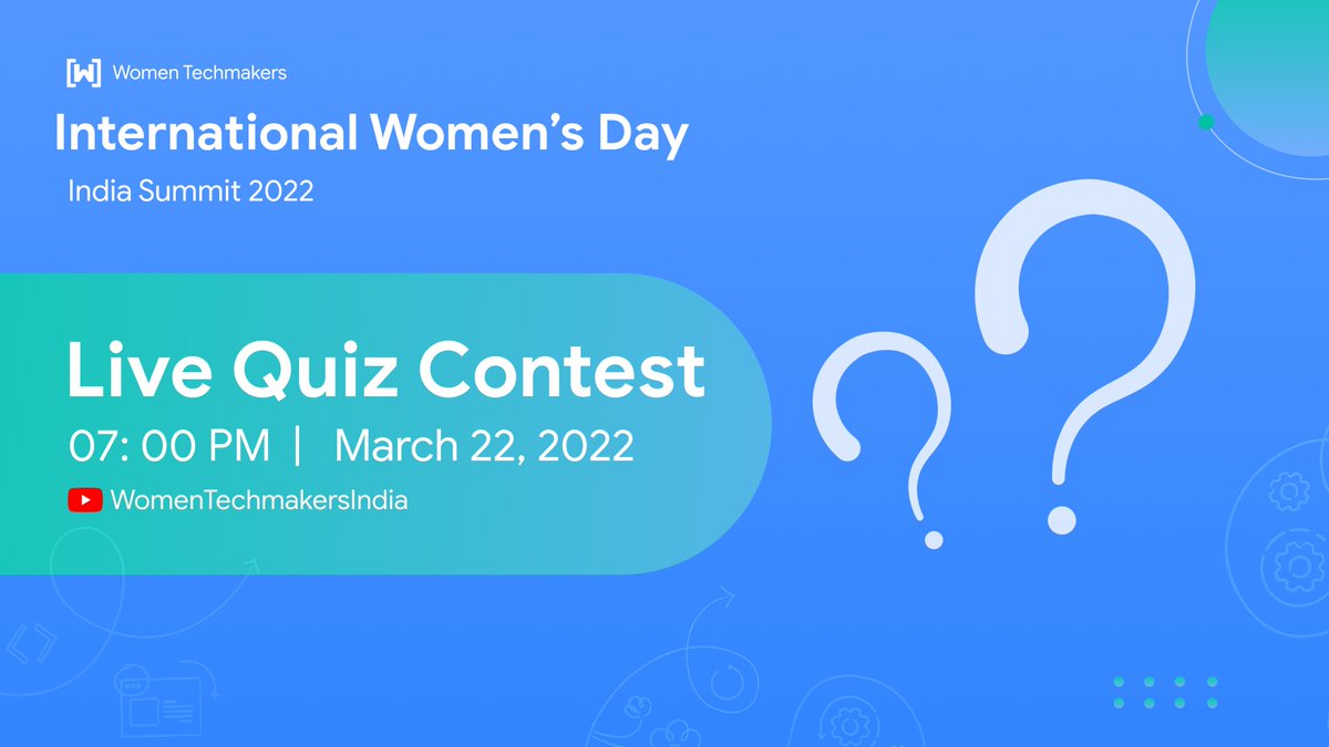 WtmIndia's tweet photo. Finally!! We are going LIVE in an hour ⏳

Join us at https://t.co/bGXbr1fEKf for the LIVE Quiz contest and get a chance to win cool swags and upskill the knowledge!

Can't wait to see you all at 7 PM! Let's enjoy all together 🥳

#IWDIndia22 #WTMIndia #IWD #ProgressNotPerfection https://t.co/QsGcFDGnDw