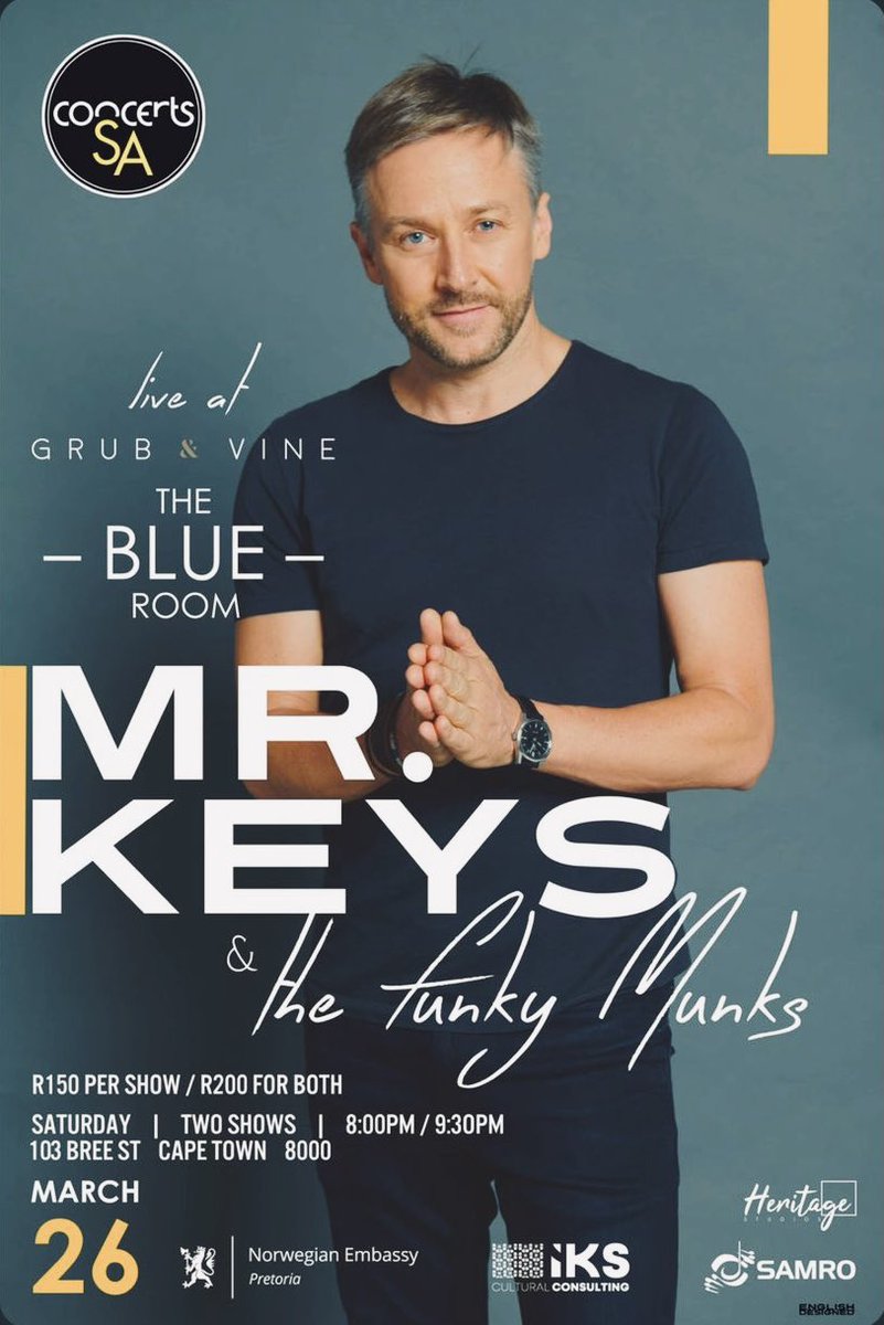 Performing this Sat 26 March at @blueroomct 

Bookings: grubandvine.co.za/events/artist-…

Jason Reolon 🎹
<a href="/BuddyWells1/">Buddy Wells</a> 🎷
Wesley Rustin 🎸
Kevin Gibson 🥁

Supported by &amp; special thanks to:
<a href="/ConcertsSA/">Concerts SA</a> 
<a href="/SAMROMusic/">SAMRO</a> 
#norwayinsouthafrica
#iksculturalconsulting

Poster by Darren English