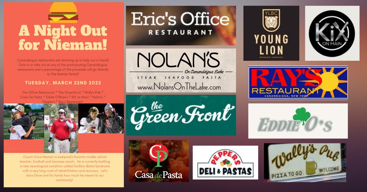 Today! Pick any of the BIG 10 participating restaurants.
GO BRAVES Family❤️🏈👊.   #nightOutForNieman 
#canandaiguaProud #oneBravesFamily
