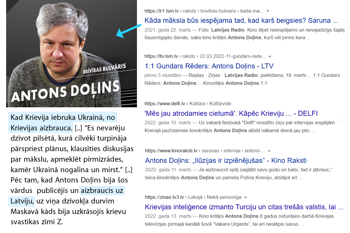 Šodien LR1 Gints Grūbe, šovakar Gundars Rēders. Un tā tālāk.

Čulpanai viņas Amatciema mājā ir vajadzīgs apkalpojošais personāls. Jurijam Šefleram Gaiziņa pilīs strādā izsalkuši latvieši.
Un arī latvju "intelektuāļi" ir laipni.

Pabīdīsimies—Latvijā vietas pietiks visiem. Vai ne?