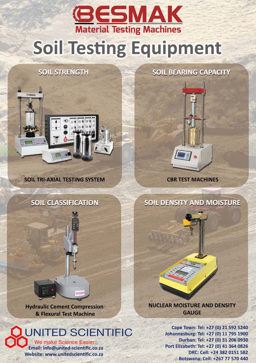 UnitedScientif's tweet photo. For all your soil testing requirements, visit our website at https://t.co/aiGXkqV9nn for more information on the different testing machinery we can offer you
or contact us at info@united-scientific.co.za to see which equipment is best suited for your needs.
#soil #soiltesting https://t.co/wnhgQHwlOC
