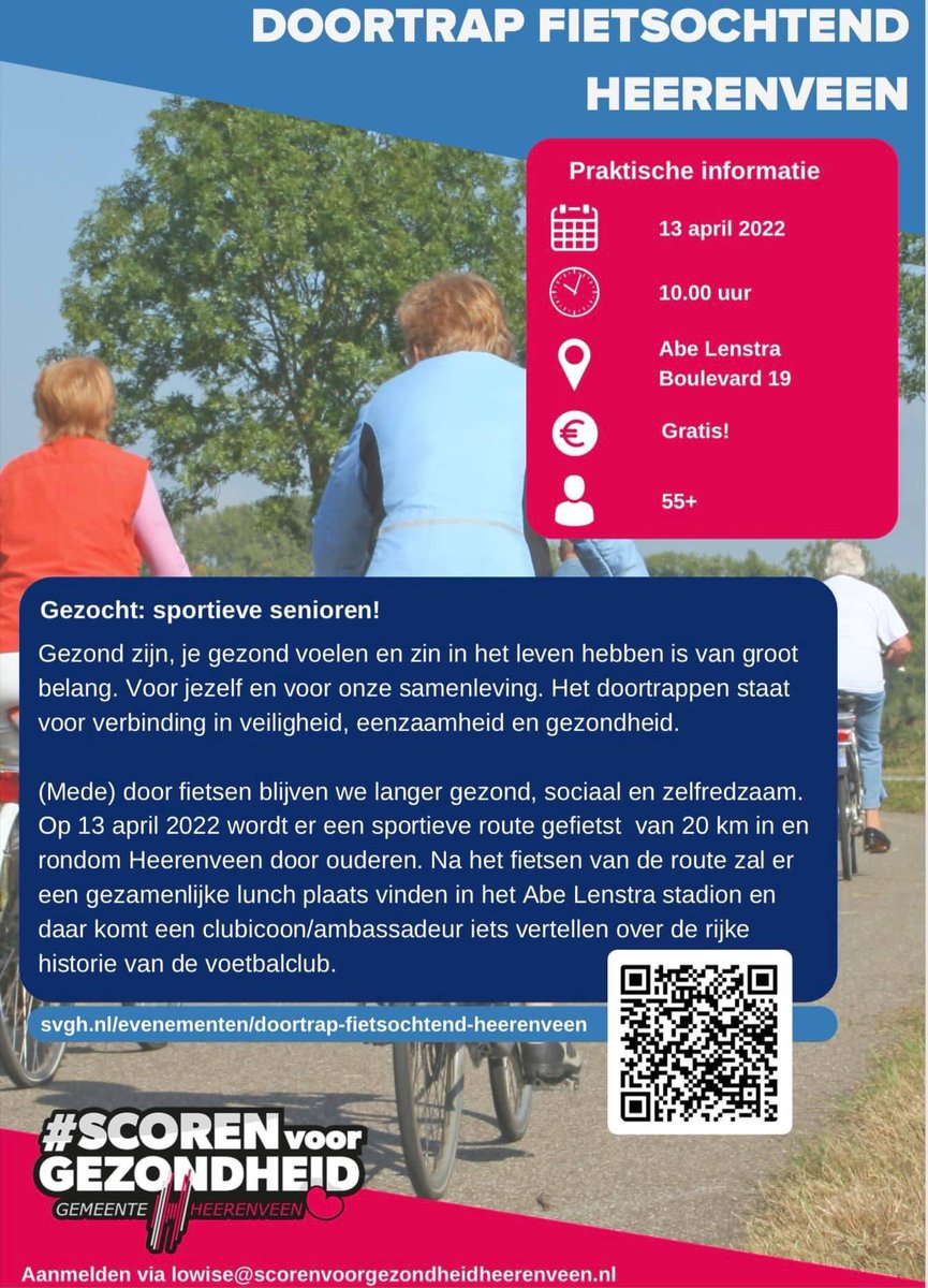 Doe jij ook mee?
#scorenvoorgezondheid #gezondleven #gezelligheid #fietsenisgoedvoorje <a href="/Heerenveen/">Gemeente Heerenveen</a> <a href="/ngoudenplak/">Regio Heerenveen 'n Gouden Plak</a> <a href="/Wijkcentr_DeAs/">St Wijkcentrum De As</a> #BUITENgewoonleuk