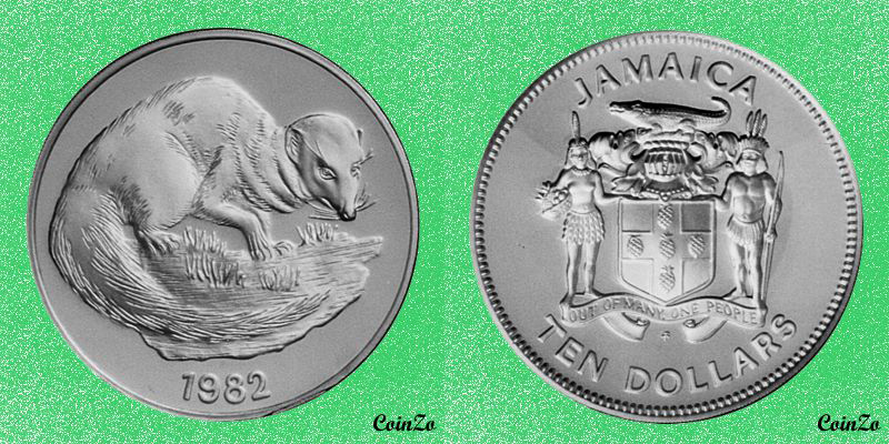 coinzo's tweet photo. Ямайка 10 Долларов 1982 Серебро 23 г 38 мм Яванский мангуст KM- #coinzo #coins https://t.co/Jx5Ju83Mo7