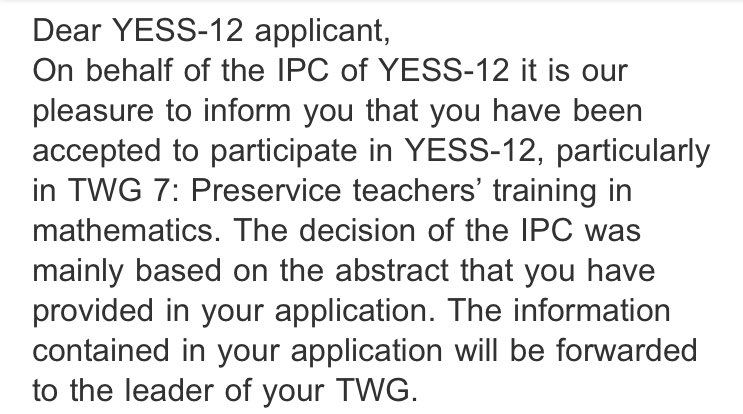 fatihtas_math's tweet photo. I’m happy to be accepted to the Yerme Summer School (YESS-12)
Hope to meet with young mathematics educators in Linz in August 🥳🎉🙌 @YERME_MathEd #erme https://t.co/eIhn3LRVqU