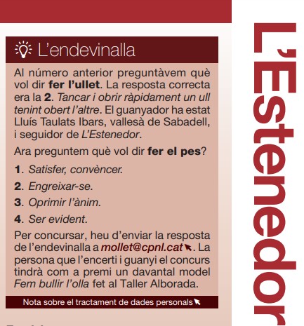 cpnlmollet's tweet photo. Ja has respost l'endevinalla de L'Estenedor 188?  Pots guanyar un davantal model Fem bullir l'olla fet al Taller Alborada! https://t.co/6sysUrMJPO
#MolletdelVallès @ajmollet @talleralborada @cpnlcat
@llenguacatalana @termcat @optimotcat https://t.co/NdkNaAJv4d