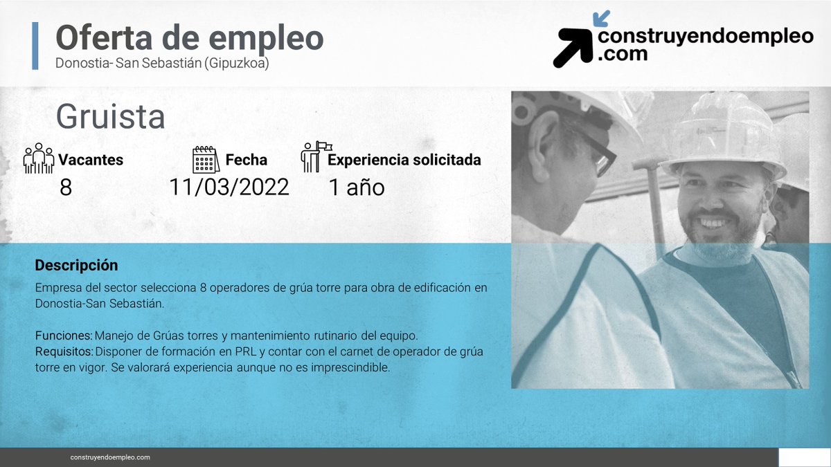 FLC_Empleo's tweet photo. ⚠ Consulta nuestro portal de empleo, y conoce las vacantes
💼Gruista, Donostia
💼 Fontanero/a, San Cristóbal de La Laguna 
💼 Instalador/a de tuberías, Santa Cruz de Bezana 
💼 Técnico/a de prevención y/o calidad y/o medio ambiente, Pamplona/Iruña
https://t.co/Riv8x7FhUc https://t.co/L3yzDZq2x3