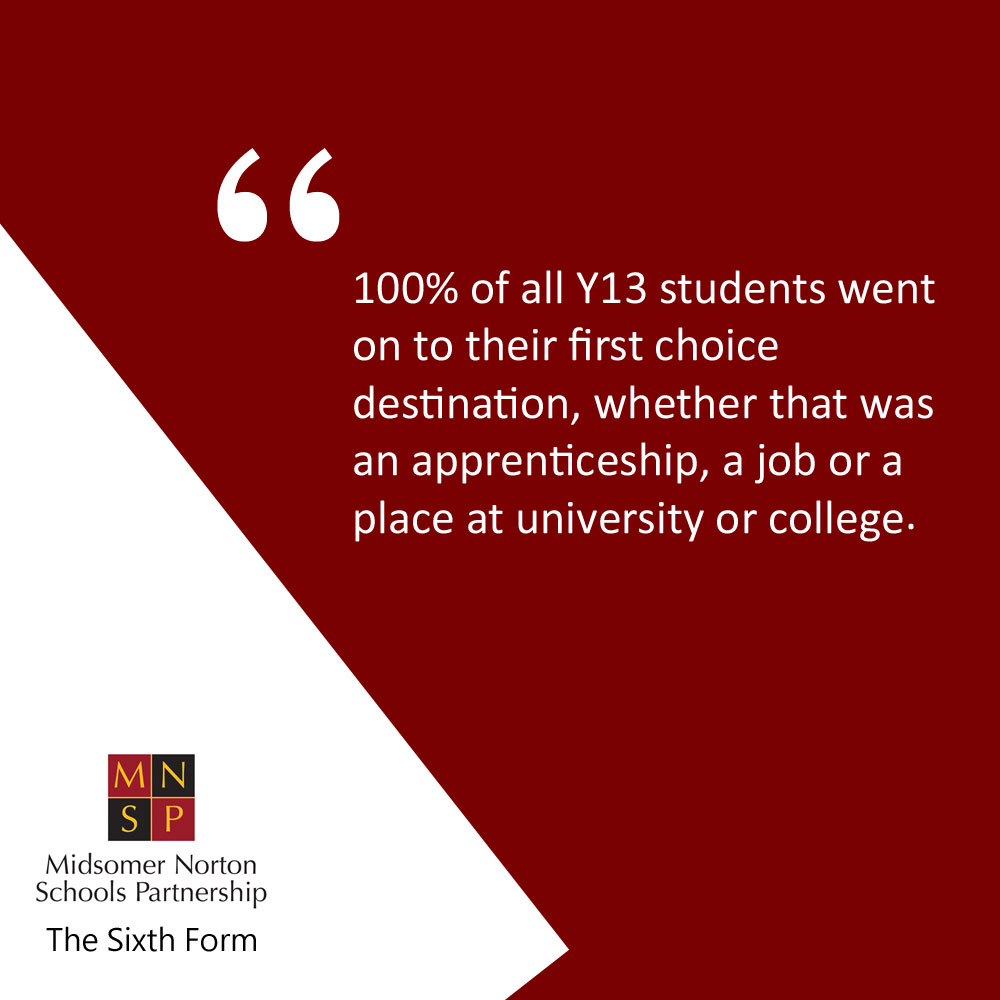 We are exceptionally proud that we can ensure you will have both a fantastic time in the Sixth Form, and also a clear plan and destination at the end of your time here!