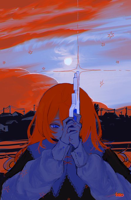「long hair orange sky」 illustration images(Latest)