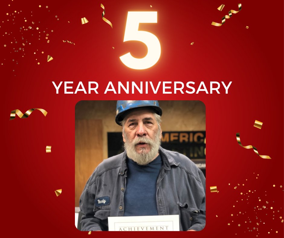 Congratulations to Randall on his 5th anniversary with AMERICAN Castings! We appreciate everything you do to make the AMERICAN team better. Here's to the next 5 years together, Randall! #ThankYou #appreciation #anniversary #5years