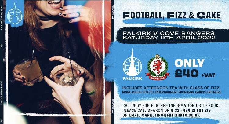 BehindTheGoals_'s tweet photo. Football, Fizz &amp; Cake Ladies Day is back at the Falkirk stadium on the 9th of April. Bookings being taken now by phone, email or at the club shop.🥂🍾⚽️@FalkirkFC @falkirkfcf @FFHeritageTrust https://t.co/c0mGjcj7Oe