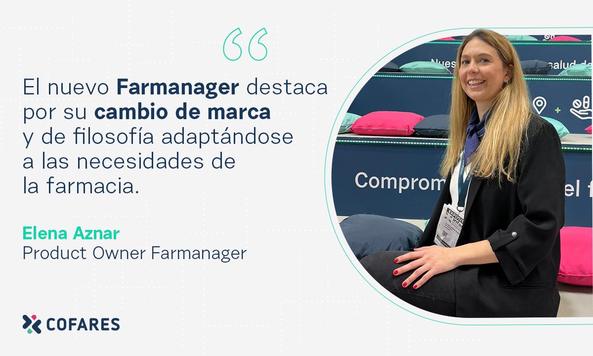 Cofares's tweet photo. 🔸 ¿Quieres optimizar la gestión de tu farmacia? Elena Aznar, product owner de #Farmanager, nos explica por qué es más que un ERP. #Infarma2022 #CofaresenInfarma https://t.co/4oHbtArSRw