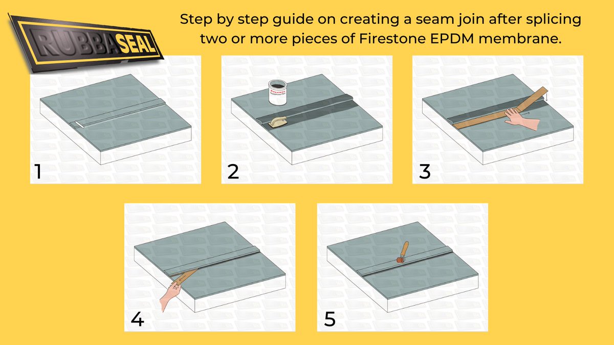 Rubbaseal's tweet image. A step by step guide on creating a seam join after splicing two or more pieces of Firestone EPDM membrane.

Check out our full installation guide here: 
rubba-seal.co.uk/installation-g…

#rubbaseal #firestone #epdm #flatroofing #flatroofs #flatroofinstallation  #installationguide