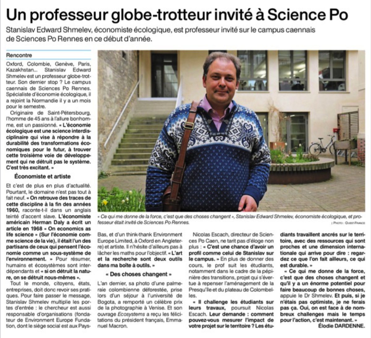 Environment_Art's tweet photo. I am thrilled @OuestFrance published an article about me @Environment_Art during my Visiting Professorship at @sciencespo @Sc_Po_Rennes. For those interested in supporting our @Environment_EU: https://t.co/vTMdCL0Bub you can take part, make a donation or get in touch RT https://t.co/szSOt4CWJx