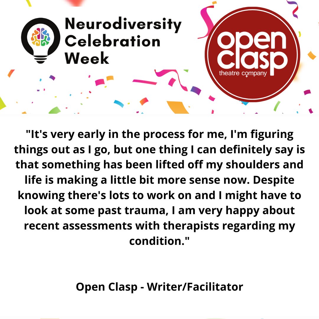 #nuerodiversitycelebrationweek – One of our Writers/Facilitators on our Workforce Development Programme celebrates a weight off her shoulders. #neurodiversewomen