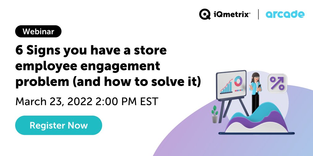 iQmetrix's tweet photo. There is still time to register for tomorrow’s free @workplacearcade webinar. Join Arcade’s CRO, Andre Riley, as he explores the 6 Signs You Have a Store Employee Engagement Problem (and how to solve it). 

Register now: https://t.co/UbtmlkxMSJ https://t.co/hTCaaL2mVO
