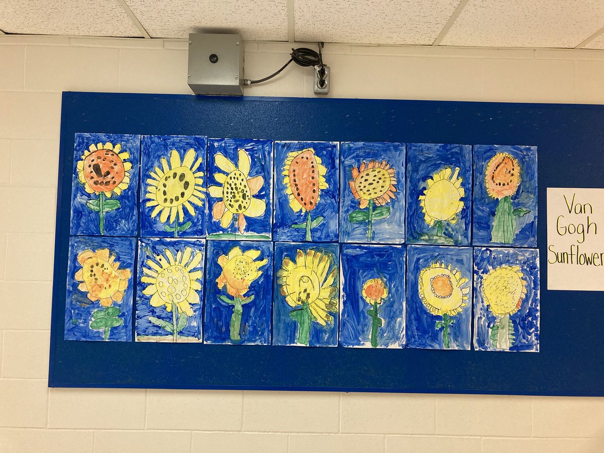 Check out the beautiful Van Gogh sunflowers that Grade 1-2 made.