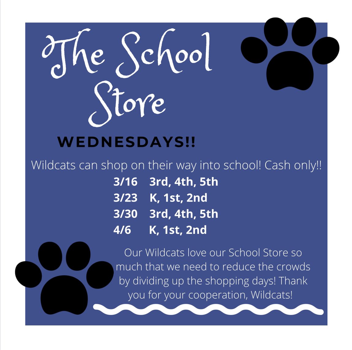 🐾 Tomorrow is a Kindergarten to 2nd grade shopping day!! 🐾