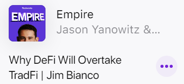 ramahluwalia's tweet photo. (1/14): TradFi is embracing  DeFi. 

In this episode of Empire podcast, @JasonYanowitz &amp; @santiagoroel sit with @biancoresearch to discuss the intersection of macro conditions and #crypto.

Click thread for a summary. https://t.co/gVyXyLB2eH