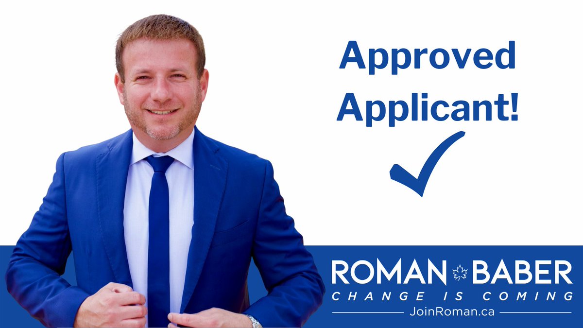 Roman_Baber's tweet photo. My application to run for leadership of the Conservative Party of Canada has been approved.

Canadians should not be afraid to  speak. Respecting diversity of opinion is how I'll unify our Party and our Country! Join me at https://t.co/aDOf9sOz0k #cpcldr #cdnpoli https://t.co/S2kzBGcLIu