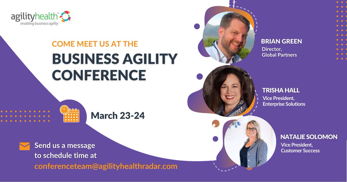 agilityhealthr's tweet photo. We hope to connect with you tomorrow at the Business Agility Conference! If you want to set up some time to chat with one of us, send us an email! @BizAgilityInst
#businessagilityconference #agilityhealth #transformation #digitaltransformation #agiletransformation #agility https://t.co/TTOstaGM6u