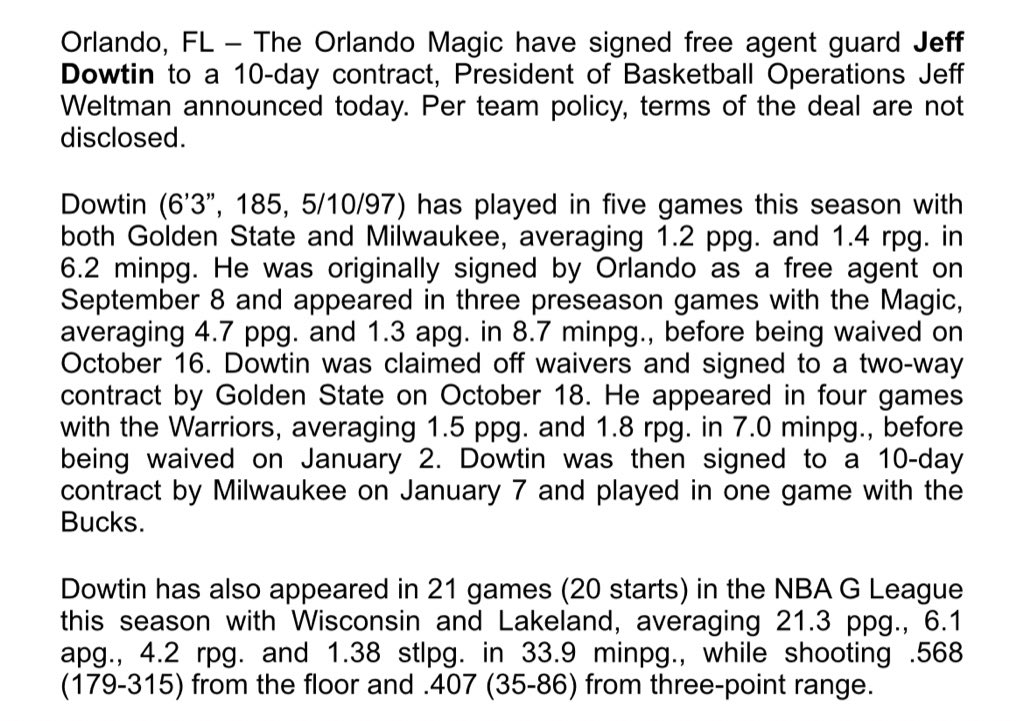 Orlando Magic PR on Twitter "PRESS RELEASE OrlandoMagic sign free