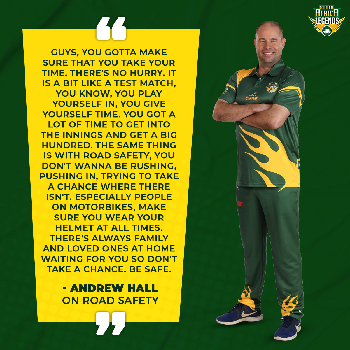 SAfrica_legends's tweet photo. Must Read! Andrew Hall speaks about how Road Safety is similar to cricket. 

#rsws #Roadsafetyworldseries #Southafricalegends #southafrica #roadsafetyawareness #southafricacricket #cricket #awareness #staysafe #roadsafety ##andrewhall https://t.co/eRJDp1y5NF