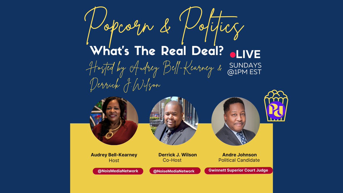 workwithyouga's tweet photo. Join us March 27th as we speak with Gwinnett Superior Court Judge Candidate Andre Johnson. Popcorn and Politics airs live every Sunday at 1pm eastern on AmericaOne Radio, Facebook, LinkedIn, YouTube and https://t.co/ms5MkDgEe8 #gapol #podcast #gwinnettcounty https://t.co/IVI7qFSKwZ