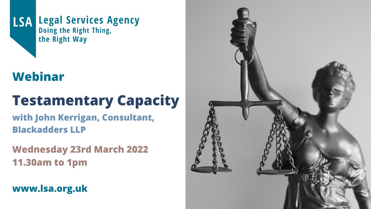 LSAlawcentre's tweet image. 📢 Are you a private client practitioner? Don't Miss our #LSAwebinar with John Kerrigan, Consultant @BlackaddersLLP - BOOK NOW 👉 mailchi.mp/lsa/fkfb0jdpj9… #testamentarycapacity #dementia #will #mentalcapacity #privateclient #cpd #tcpd #booknow