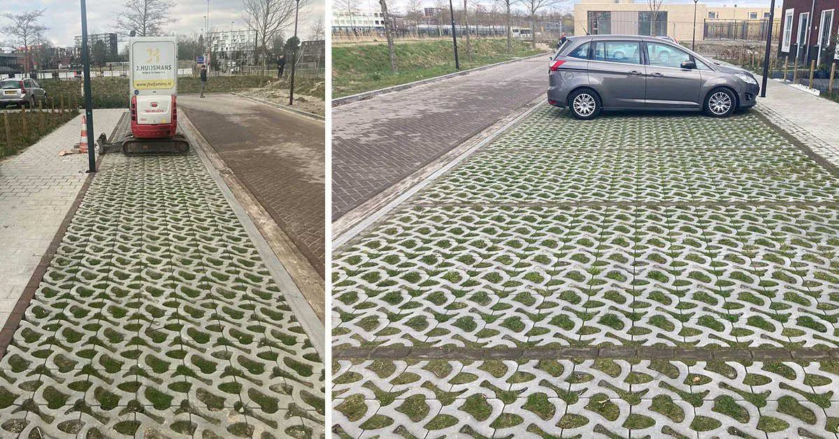 In Bergen op Zoom kleuren ze de nieuwbouw wijk groen met de Flood Bold in de parkeerplaatsen. Juiste aanleg is cruciaal voor een goed resultaat. 
Alle credits voor J. Huijsmans Infra &amp; Techniek B.V. zij hebben deze groene parkeerplaatsen super netjes aangelegd.