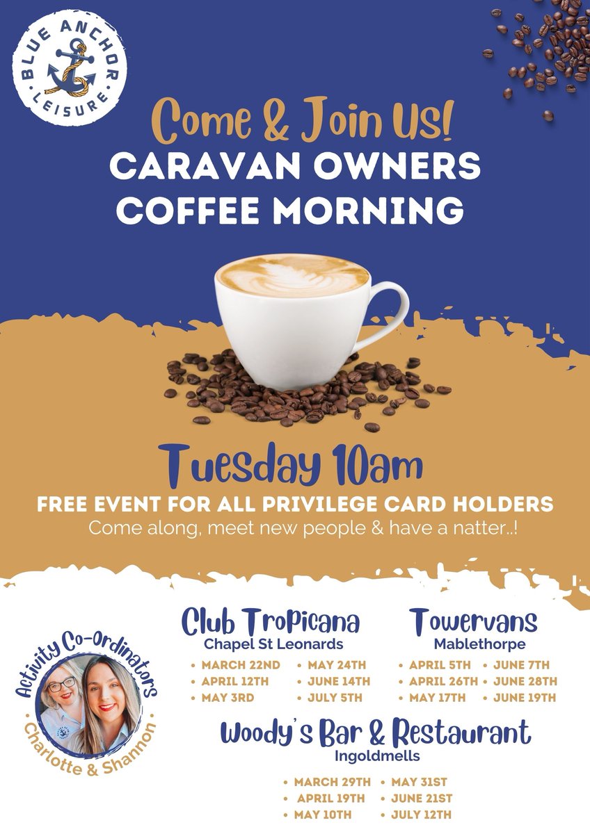 The first owners coffee morning was a success!
Charlotte &amp; Shannon loved meeting you all &amp; have received exceptional feedback from owners who attended
This new activity takes place Tuesdays at alternative venues! Check our Facebook page for exciting new activities!