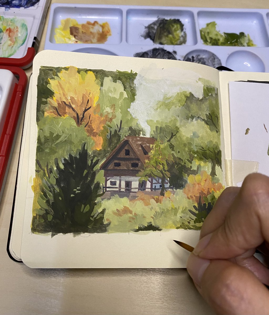 StudioWaewi's tweet photo. Landscape painting with gouache 
#waewistudio #artwork #ArtistOnTwitter #painting https://t.co/p5Xm5UxaBX