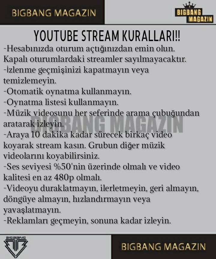 BigbangMagazin's tweet photo. YOUTUBE STREAM KURALLARI https://t.co/X9s8tFVypf
