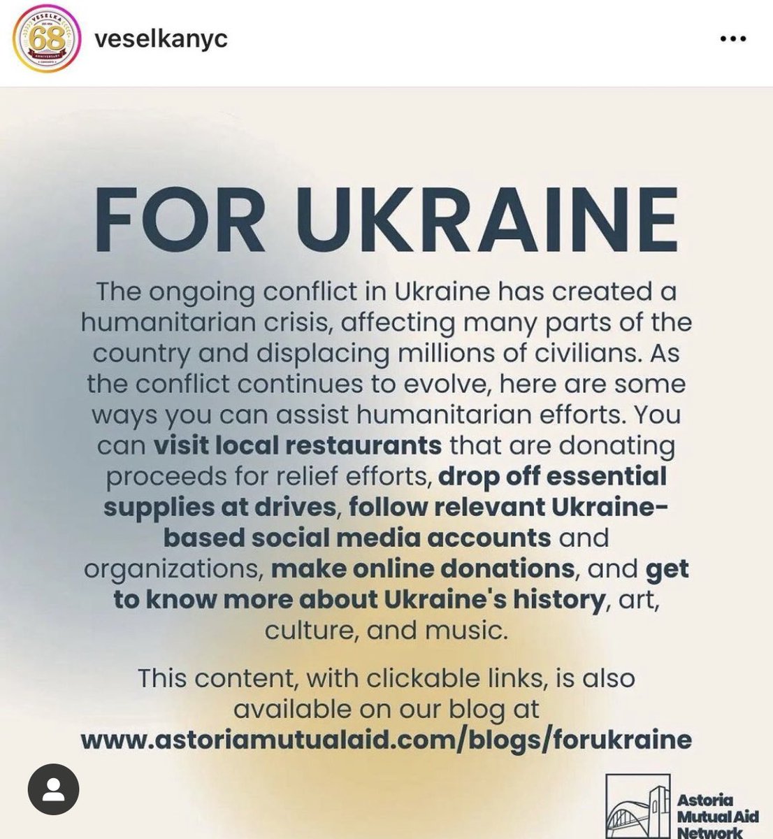 UkrainewithL0VE's tweet photo. There are ~80,000 Ukrainians who live in NYC, most of whom have family and loved ones in Ukraine. We’ve partnered with @veselkanyc, a #nyc Ukrainian restaurant that’s collecting much needed food &amp; supplies to ship to #Ukraine. Please donate today! https://t.co/C6EXbb7NbU https://t.co/wqir3jibSm
