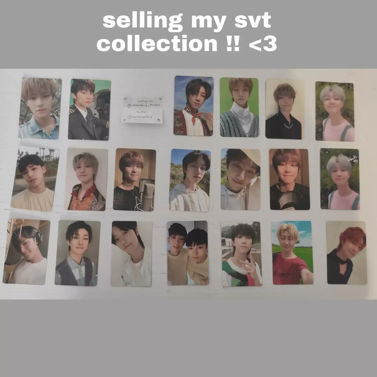kuroocatboy's tweet photo. im selling my svt collection !! 

want: 6€ each + shipping fee 
— spain : 60 cent.
— rest of eu/uk : 1€
— payments via paypal
— dm for more info

#wtssvt #wtsseventeen https://t.co/0e2nDhJaWe