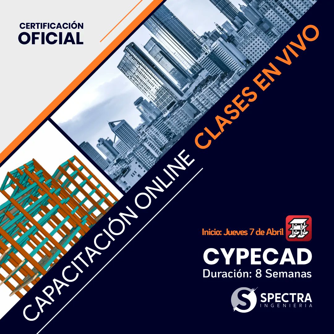 spectra_eng's tweet photo. CYPECAD
Capacitate Online
Hormigón Armado
✅ Inicia: Jueves 07 Abril
✅ Dura: 6 Semanas
Temas:
1. Diseño de Vigas
2. Diseño de Columnas
3. Diseño de Losas
4. Diseño de Fundaciones
5. Diseño de Edificios
6. Diseño a Viento
7. Diseño Sismorresistente
8. Memoria de Cálculo
#cypecad https://t.co/9pshH1LbbI