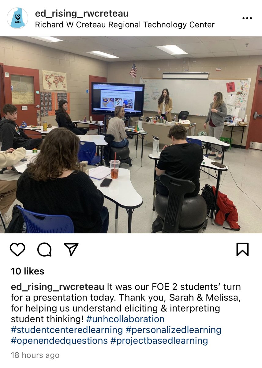 NHplaybased's tweet image. Our team enjoyed presenting to FOE2 students @RWCreteauTech  yesterday. We focused on the topic of using student-centered approaches and strategies to elicit and interpret students' thinking.@RochNHSchool @unhchhs #ECE #bestpractice #studentcenteredlearning  #personalizedlearning
