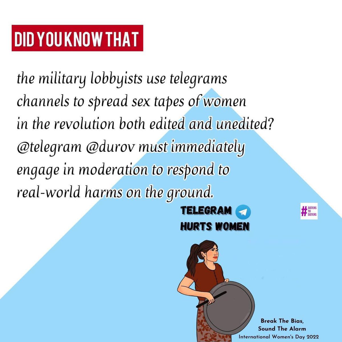 Telegram is allowing the spread of fake news, sexually abusive contents, and gender-based aggressive speeches. We urge Telegram to regulate the contents to stop spreading these. It is an important responsibility of a media platform. #TelegramHurtsWomen