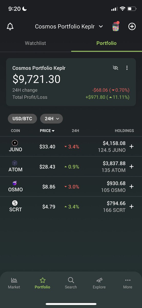 WSWCrypto's tweet photo. Motivated by you to also share my #10k #CosmosEcosystem journey⚛️⚛️ #ATOM #juno #scrt #osmosis #osmosis #Cosmos https://t.co/8tpjAS6gZz