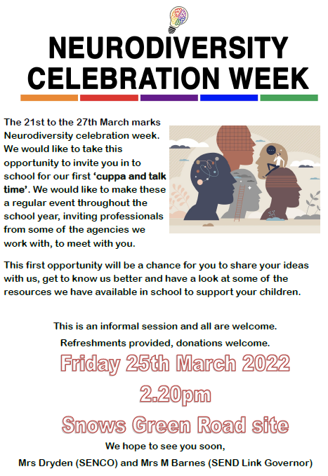 It would be lovely to see some of you this Friday to mark #NeurodiversityCelebrationWeek2022