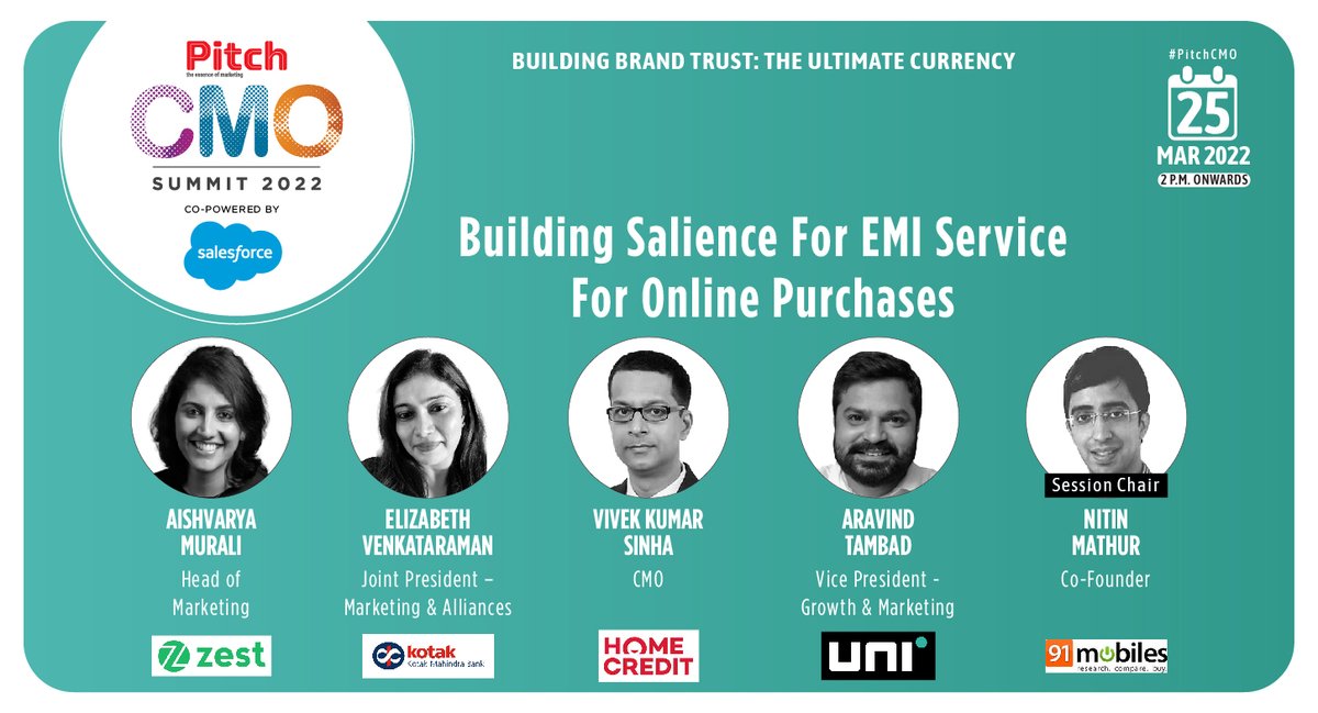 e4mevents's tweet photo. Join us for this panel discussion on 'Building Salience For EMI Service For Online Purchases' at the Pitch CMO Summit 2022 on Friday, 25th March from 2 PM onwards for expert insights!
#PitchCMO
Register: 
https://t.co/SuAPu9WA3f
@ZestMoney @HomeCredit_In https://t.co/1fr13Mclgv