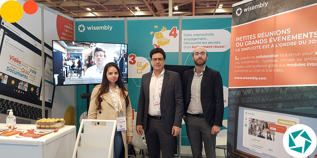 wisembly's tweet photo. Le salon @DigitWorkplace, ça commence maintenant 🔥 La team Wisembly est prête à vous accueillir sur le stand C56 ! Jean-Charles Nicolas, Président, ainsi que Jameson et Charlie-Lou sont déjà en place 👋 À très vite ! #DigitalWorkplace #Wisembly https://t.co/kfVSW3MCLu