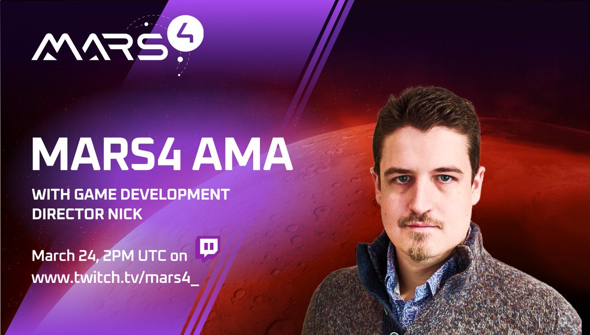 #Mars4 is a #P2E NFT game that'll give players the best experience on Mars #Metaverse. ☄️

Join live AMA with GameDev and get to know everything about it! 🚀

⏰ 24 MAR, 2 PM UTC
📍 twitch.tv/mars4_