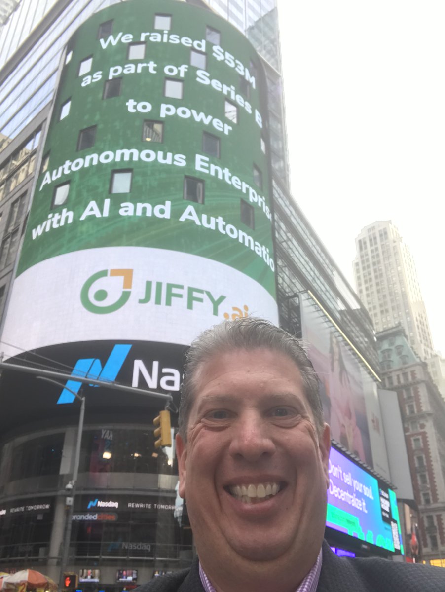 Jiffyai's tweet photo. Our #funding story stands 7 stories tall - in Times Square!

A moment of pride for @Jiffyai — our #SeriesB funding news was on the NASDAQ billboard today. Thank you JIFFYians, for putting your heart and soul into what we are building for the future of #autonomousenterprises. https://t.co/saxyVv3q6B
