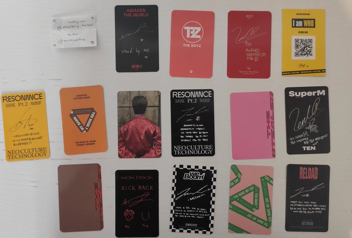 kuroocatboy's tweet photo. selling various skz, nct &amp; tbz photocards ! 

want: 6€ each + shipping fee 
— spain : 60 cent.
— rest of eu/uk : 1€
— payments via paypal
— dm for more info

#wtstheboyz #wtstbz #wtsnct #wtswayv #wtsnctdream #wtsskz #wtsstraykids https://t.co/liNI9tllOv