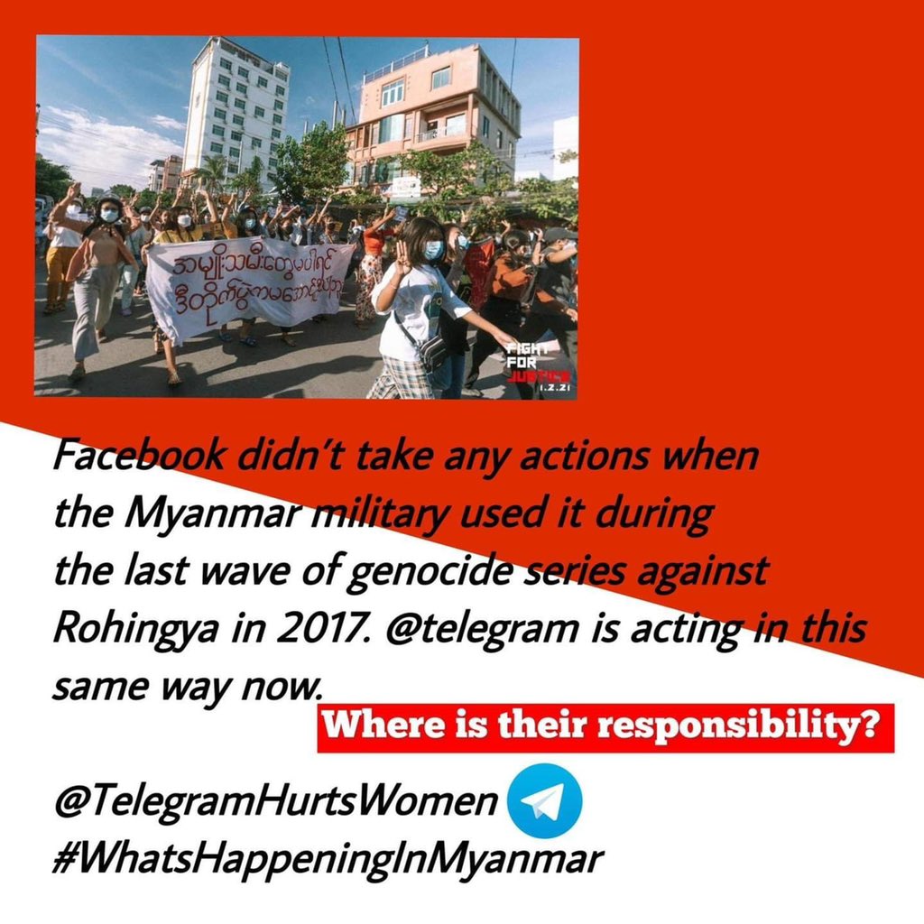 its_nway's tweet photo. Telegram becomes Myanmar Junta Violence and Propaganda app.Telegram must stop terrorists channels.#TelegramHurtsWomen 
#WhatsHappeningInMyanmar https://t.co/EFWJ2Y4RiS