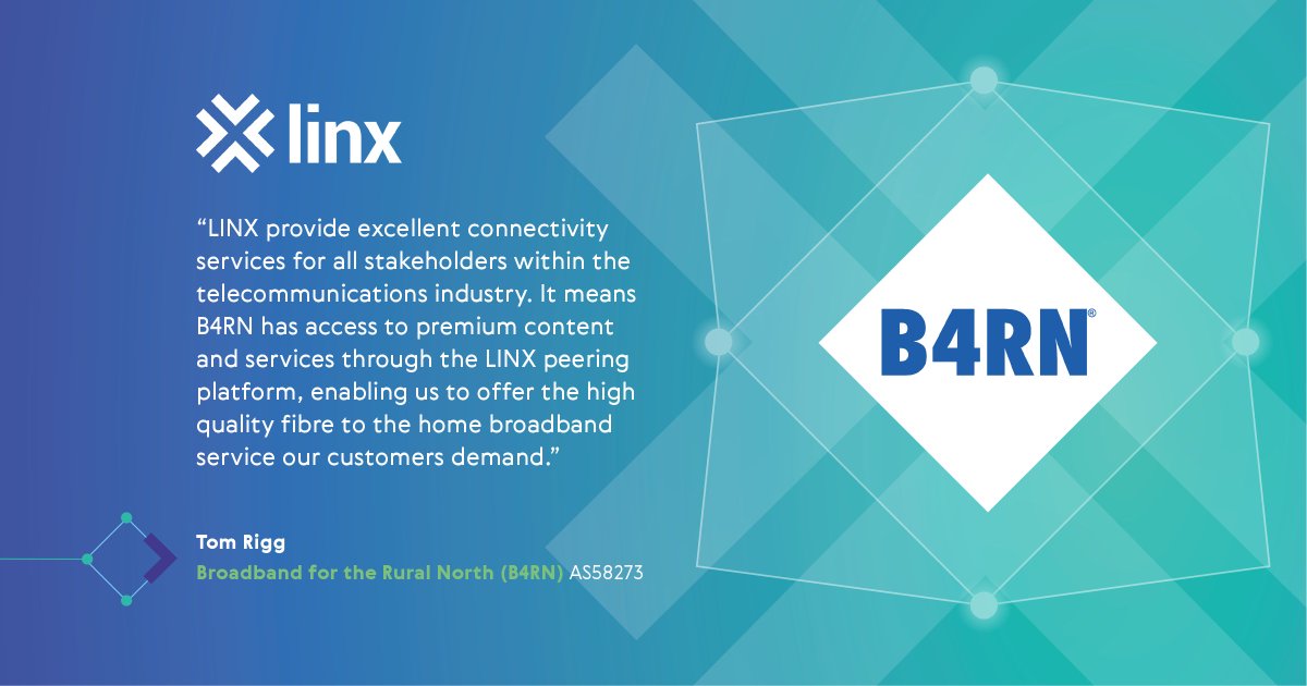 LINX_Network's tweet photo. It's another #TestimonialTuesday and thanks to our members at @teamB4RN for their positive feedback.
#B4RN are connected and #peering at our #interconnection points in London, Manchester and Scotland.
#keeptrafficlocal #LINXManchester #LINXScotland #LINX https://t.co/IAvADj2w7B