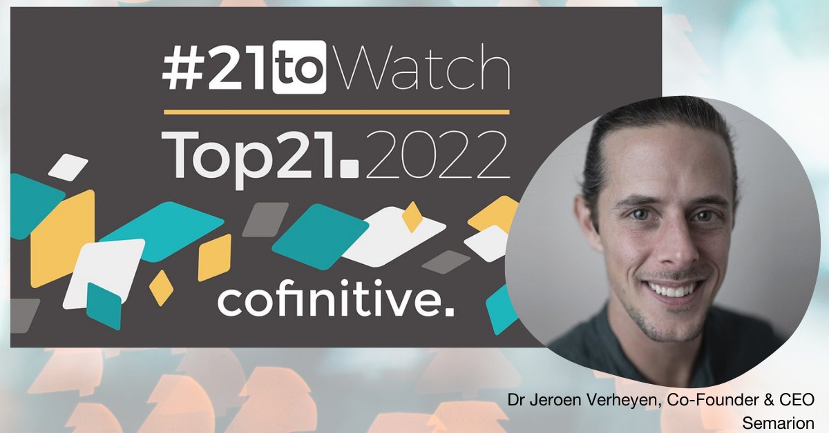 In case you missed it, Dr <a href="/JeroenVerheyen/">Jeroen Verheyen</a>, Co-Founder and CEO of one of our portfolio companies, <a href="/Semarion_Ltd/">Semarion</a> , has recently been highlighted in the #21toWarch Top21 list of standout individuals by <a href="/cofinitive/">cofinitive</a>! 

bit.ly/3t9TI5A