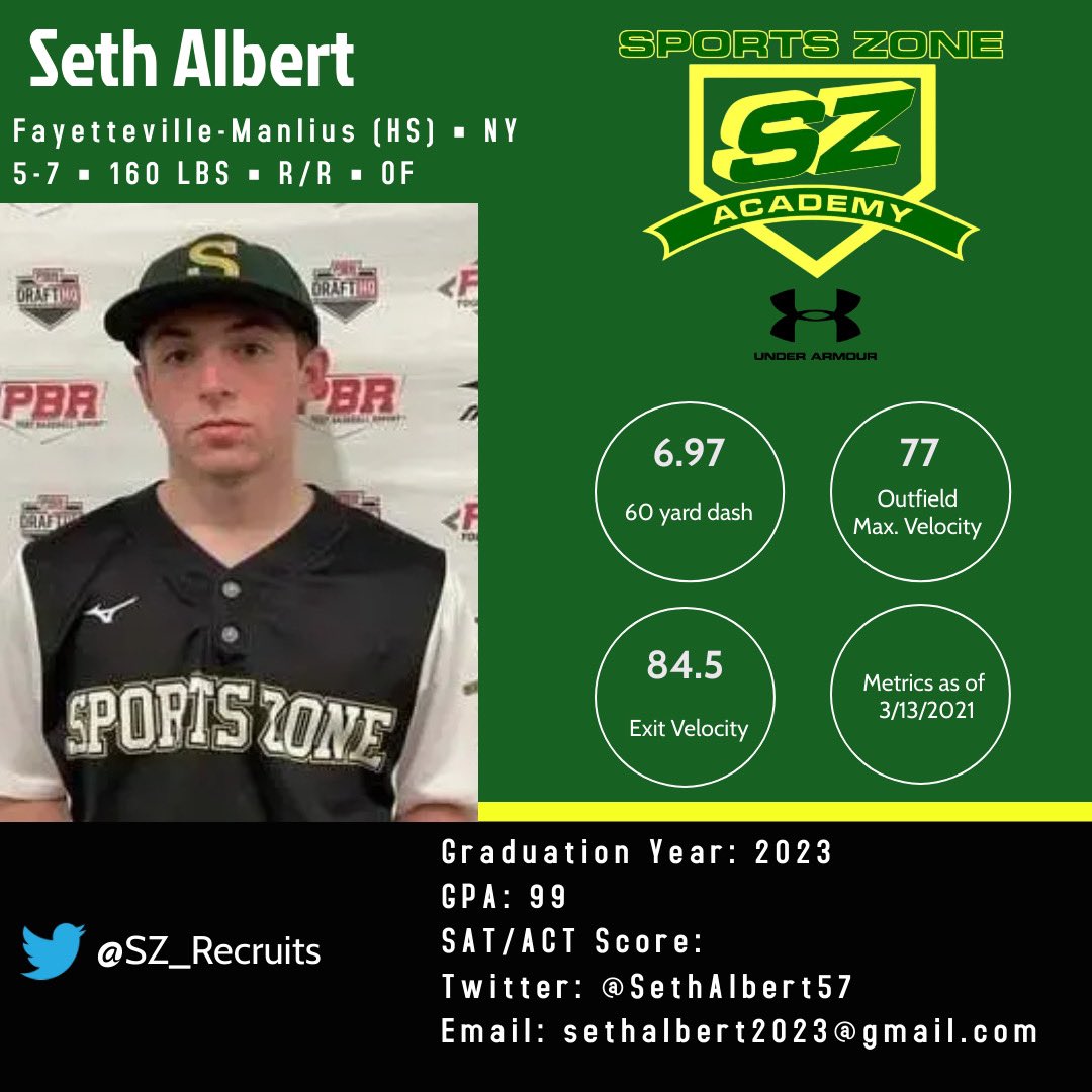 SZ_Recruits's tweet photo. Speed..🏃🏻💨 2023 OFer Seth Albert (@SethAlbert57) is a high academic, next level runner with a top of the order style approach at the plate… #sznextlevel ⚾️💪🏻 https://t.co/bhvRTYf3CA